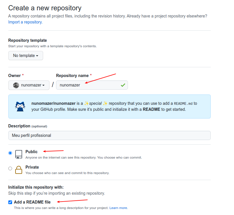 Create a new repository at Github