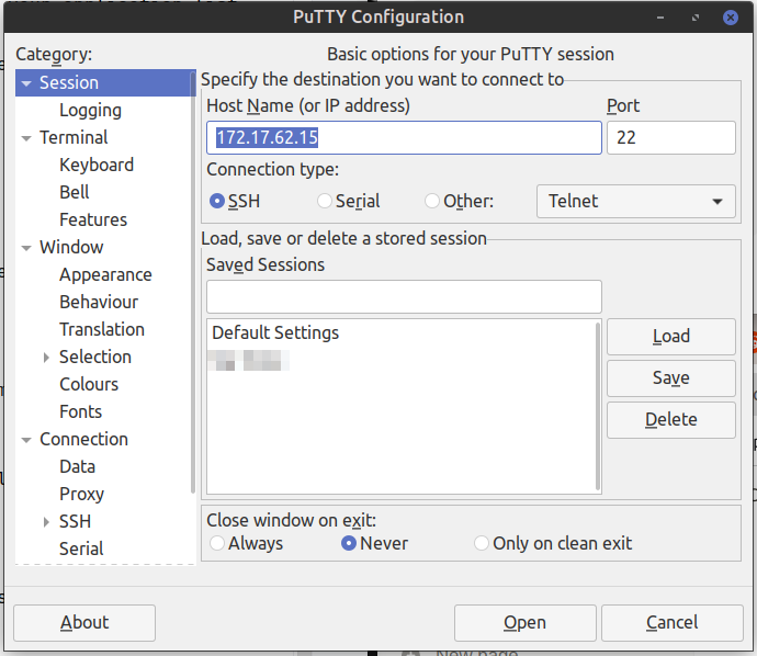 PuTTY Configuration