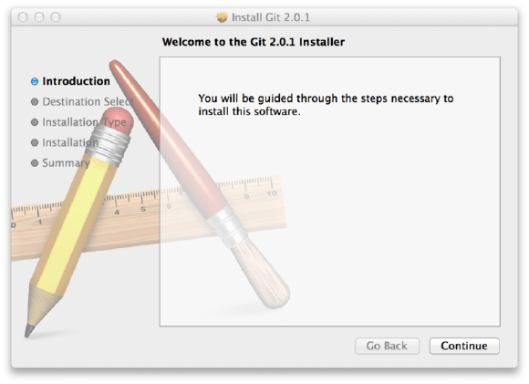 Tela de instalação Git no Mac OSX